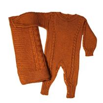 Kit 2 Pçs Saída Maternidade Macacão e Manta Trança Tricot Unissex M - Aconchego Baby Kit 2 Pçs Saída Maternidade Macacão e Manta Trança Tricot Unissex M - Aconchego Baby