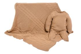 Kit 2 Pçs Saída Maternidade Macacão e Manta Trança Tricot Unissex M - Aconchego Baby