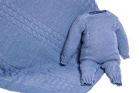 Kit 2 Pçs Saída Maternidade Macacão e Manta Trança Tricot Unissex RN - Aconchego Baby