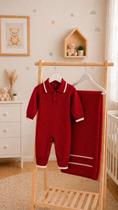 Kit 2 Pçs Tricot Macacão E Manta Saída Maternidade Menino Menina 0 a 3 Meses Recém Nascido Luxo Premium Gola Social