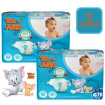 KIT 2 PCT Fralda Descartável Infantil Tom e Jerry Hiper Tamanho G Com 70 Unidades Cada