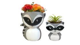 Kit 2 Peça Vaso Cachepot Grande Guaxinim Cinza Ceramica - Decore Casa Kit 2 Peça Vaso Cachepot Grande Guaxinim Cinza Ceramica - Decore Casa