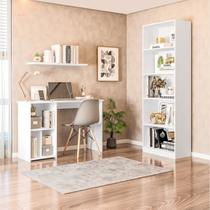 Kit 2 Peças 1 Mesa Escrivaninha c/3 Nichos Veneta e 1 Estante Livreiro 5 Nichos Montreal