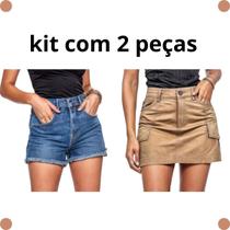 (Kit 2 peças) 1 Shorts Cintura Alta e 1 Saia Cargo