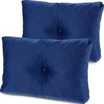 Kit 2 Peças Almofada Com Enchimento Flocos De Espuma Capitone Com Botão Jacquard Azul 45x65cm - BF Colchões Kit 2 Peças Almofada Com Enchimento Flocos De Espuma Capitone Com Botão Jacquard Azul 45x65cm - BF Colchões