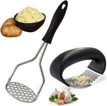 Kit 2 Peças Amassador Espremedor Triturador de Alho e Amassador de Batatas Purê Legumes Feijão Inox Kit 2 Peças Amassador Espremedor Triturador de Alho e Amassador de Batatas Purê Legumes Feijão Inox