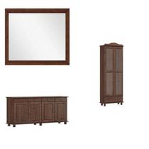 Kit 2 Peças Armário 2 Portas, Balcão 4 Portas C/Gavetas e Espelho 100% Madeira Maciça - Linha Rubi