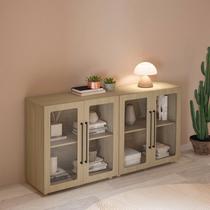 Kit 2 Peças Armário Multiuso com Portas de Vidro Mia Cor Riveira