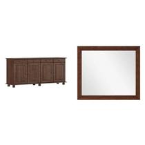 Kit 2 Peças Balcão 4 Portas Com Gavetas E Espelho 100% Madeira Maciça - Linha Rubi