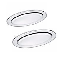 Kit 2 Peças Bandeja Travessa Aço Inox 20cm Oval para Servir