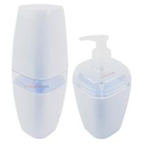 Kit 2 Peças Banheiro Dispenser Sabonete 400ml Suporte Escova Dente Banheiro Branco - AMZ