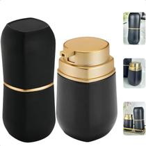 Kit 2 Peças Banheiro Lavabo Porta Escova Porta Sabonete Líquido 450mL Preto Com Dourado Luxo Arthi