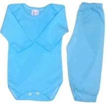 Kit 2 Peças Body Bebe Manga Longa e Mijão 100 Algodão Calça Suedine Menina Menino