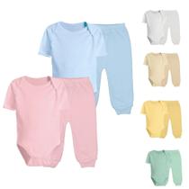 Kit 2 Peças Body Manga Curta e Mijão Roupas de Bebê Menino e Menina