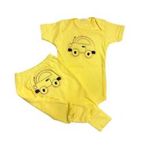 Kit 2 peças body manga curta + mijão suedine -bordados com puff Kit 2 peças body manga curta + mijão suedine -bordados com puff