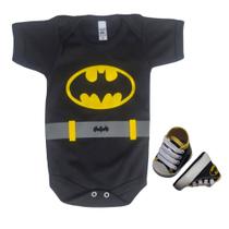 Kit 2 Peças Body + Tênis Batman Para Bebê Fantasia Mêsversário Super Herói