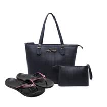 Kit 2 Peças Bolsa Grande Com Alça De Ombro E Nécessaire Chinelo Feminino Antiderrapante Anatômico