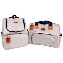 Kit 2 Peças Bolsa Mochila Maternidade Linho Premium 2 Peças Impermeável Bebê RN