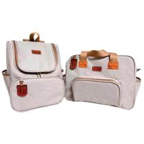 Kit 2 Peças Bolsa Mochila Maternidade Linho Premium 2 Peças Impermeável Bebê RN