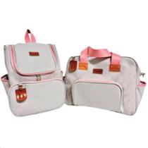 Kit 2 Peças Bolsa Mochila Maternidade Linho Premium 2 Peças Impermeável Bebê RN