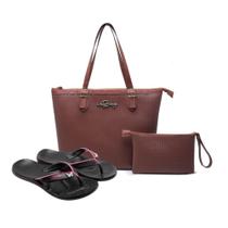 Kit 2 Peças Bolsa Sacola Com Alça De Ombro E Nécessaire Chinelo Feminino Ortopédico E Anatômico