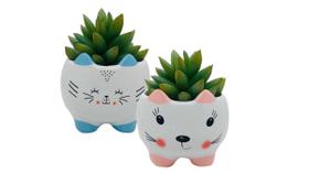 Kit 2 Peças Cachepot Gato Suculenta Vasinho De Flor Ceramica Kit 2 Peças Cachepot Gato Suculenta Vasinho De Flor Ceramica