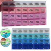 Kit 2 Peças Caixa Porta Comprimido Organizador Semanal e Diário De Medicamentos Azul Escuro e Rosa Escuro