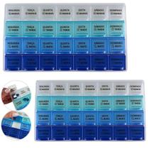 Kit 2 Peças Caixa Porta Comprimido Organizador Semanal e Diário De Medicamentos Azul Escuro