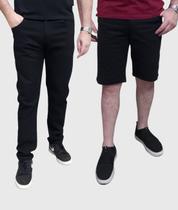Kit 2 Peças Calça e Bermuda Jeans Elastano Slim Preta Kit 2 Peças Calça e Bermuda Jeans Elastano Slim Preta