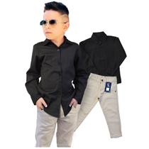 Kit 2 Peças Camisa Manga Longa Preta + Calça Bolso Faca Varias Cores De 0 à 8 anos Kit 2 Peças Camisa Manga Longa Preta + Calça Bolso Faca Varias Cores De 0 à 8 anos