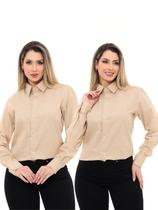 KIT 2 Peças - Camisa Social Feminina Premium Tipo Linho Bege