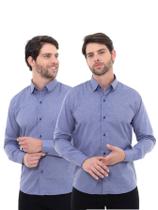 KIT 2 Peças- Camisa Social Masculina Premium Tipo Linho Azul Cobalto