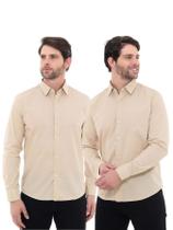 KIT 2 Peças - Camisa Social Masculina Premium Tipo Linho Bege