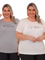 Kit 2 Peças - Camiseta Feminina Plus Size Estampa Sortida Básica Dia a Dia Toque Macio