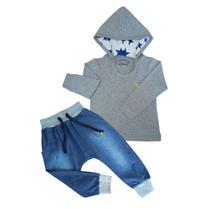 Kit 2 Peças Camiseta Manga Longa com Capuz e Calça Jeans