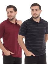 Kit 2 peças - Camiseta Masculina Polo Listrada Básica com Bolso