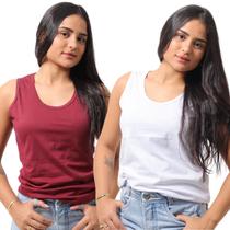 Kit 2 Peças Camiseta Regata Feminina Algodão Leve Confortável Versátil