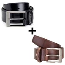 Kit 2 Peças Cinto Couro Legitimo Premium Masculino Preto e Café