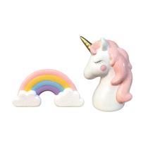 Kit 2 Peças Cofre Arco Iris e Unicornio Rosa Gliter Ceramica