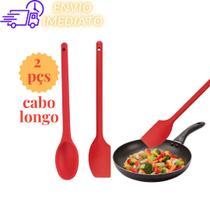 Kit 2 peças Colher e Espátula Raspadora de Silicone Cabo Grande 30cm Multiuso a Prova de Calor