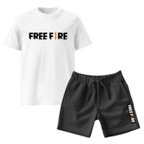 Kit 2 Peças Com 1 Camisa e 1 Short Moletom Infantil Juvenil Camiseta Estampa DTF Jogo Freefire Conju Kit 2 Peças Com 1 Camisa e 1 Short Moletom Infantil Juvenil Camiseta Estampa DTF Jogo Freefire Conju