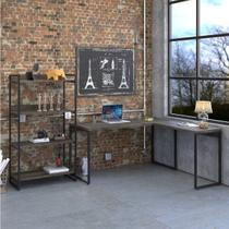 Kit 2 Peças com 1 Escrivaninha em L e 1 Estante 4 Prateleiras Kuadra