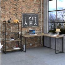 Kit 2 Peças com 1 Escrivaninha em L e 1 Estante 4 Prateleiras Kuadra