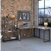 Kit 2 Peças com 1 Escrivaninha em L e 1 Estante 4 Prateleiras Kuadra