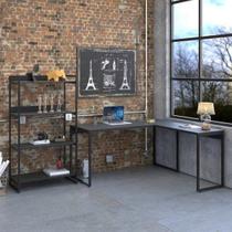 Kit 2 Peças com 1 Escrivaninha em L e 1 Estante 4 Prateleiras Kuadra