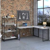 Kit 2 Peças com 1 Escrivaninha em L e 1 Estante 4 Prateleiras Kuadra