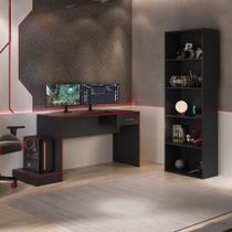 Kit 2 Peças com 1 Escrivaninha Gamer e 1 Estante para Livros 5 Prateleiras