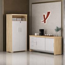 Kit 2 Peças com Balcão Organizador e Armário Multiuso 2 Portas Marrom/Carvalho/Branco Artany Kit 2 Peças com Balcão Organizador e Armário Multiuso 2 Portas Marrom/Carvalho/Branco Artany