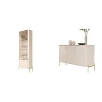 Kit 2 Peças com Cristaleira, Buffet Vidro e Pés em Metal 100% MDF Tucupí Bege