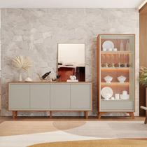 Kit 2 Peças com Cristaleira de Vidro e Buffet 4 Portas 100% MDF Prime Marrom Kit 2 Peças com Cristaleira de Vidro e Buffet 4 Portas 100% MDF Prime Marrom